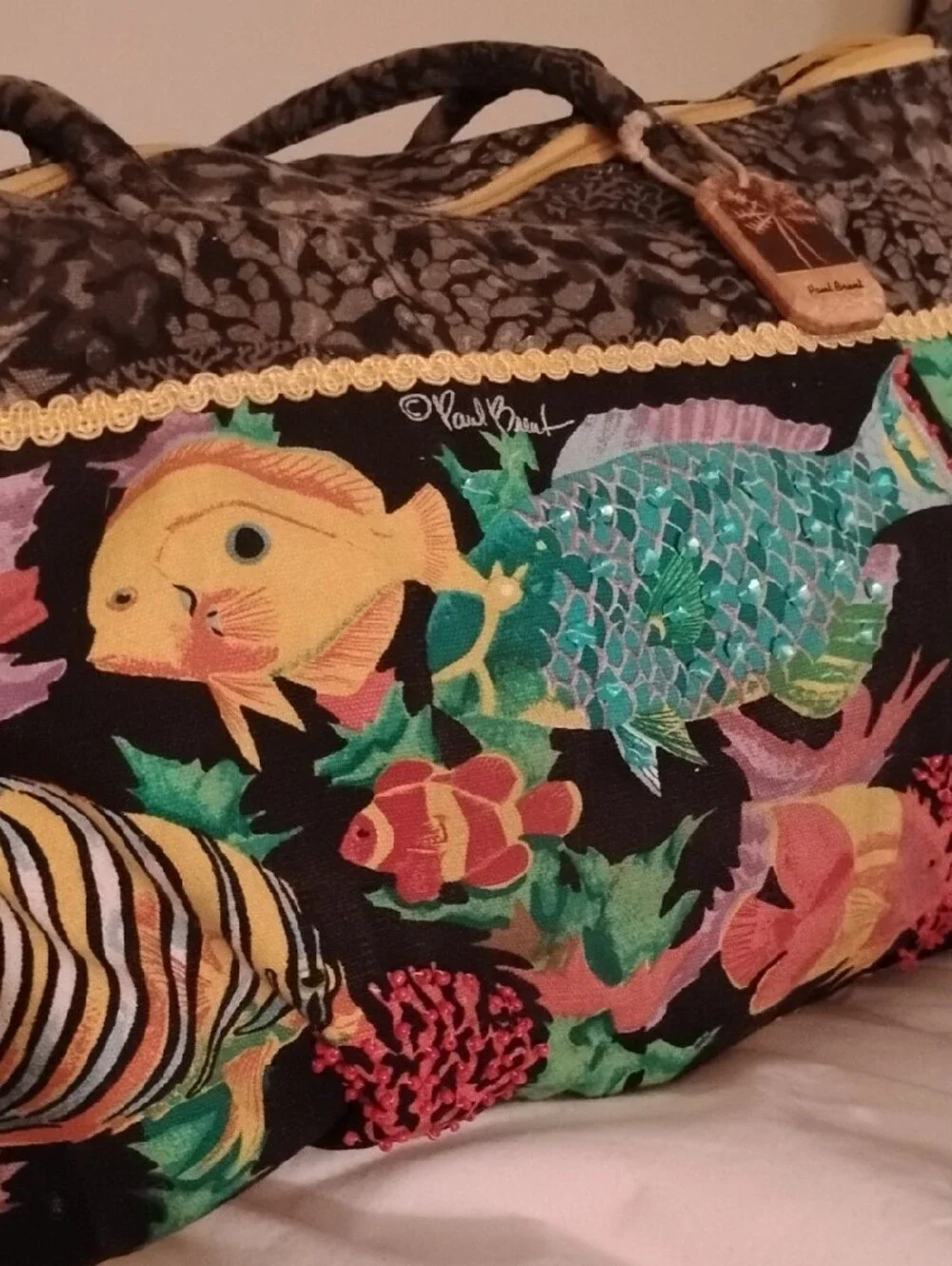 Colorful Fish-Print Tote Bags in Black & Yellow - Paul Brent